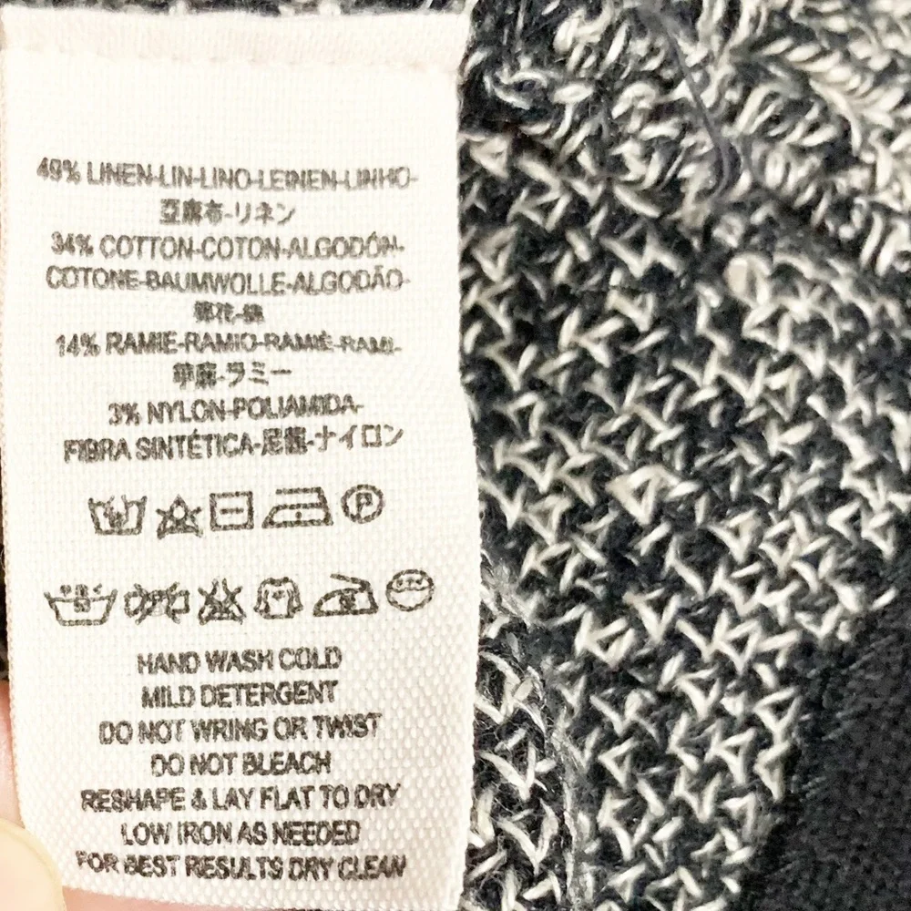 FREE PEOPLE Rising Sun Knit Black Combo Split Back Crop Pullover Sweater Top⚫️⚪️